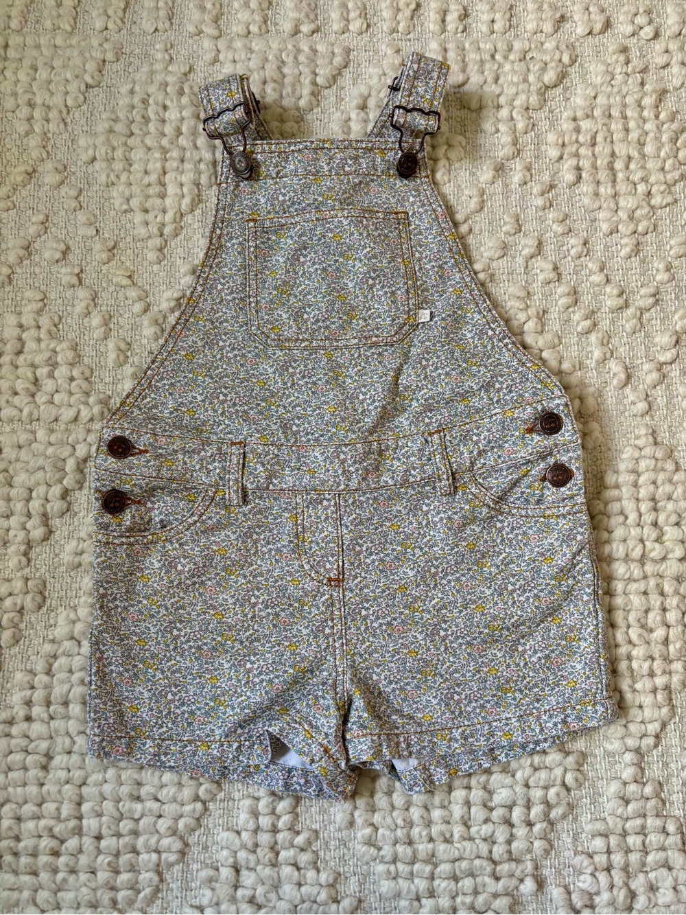 Bonpoint Floral Short Overalls in Gray and Yellow